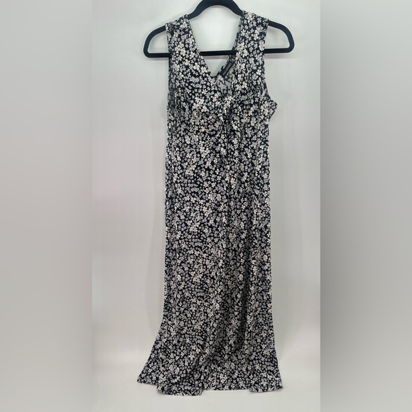Nina Leonard Black with White Floral Sleeveless Maxi Dress with Bow Size XL - Picture 3 of 8